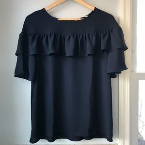 Loft Ruffle Front Short Sleeve Top NWT XL